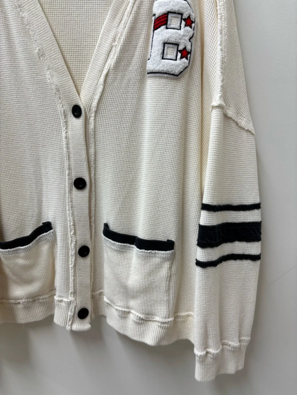 Free People Ragabond Studio Rima Cream Knit Varsity Sweater